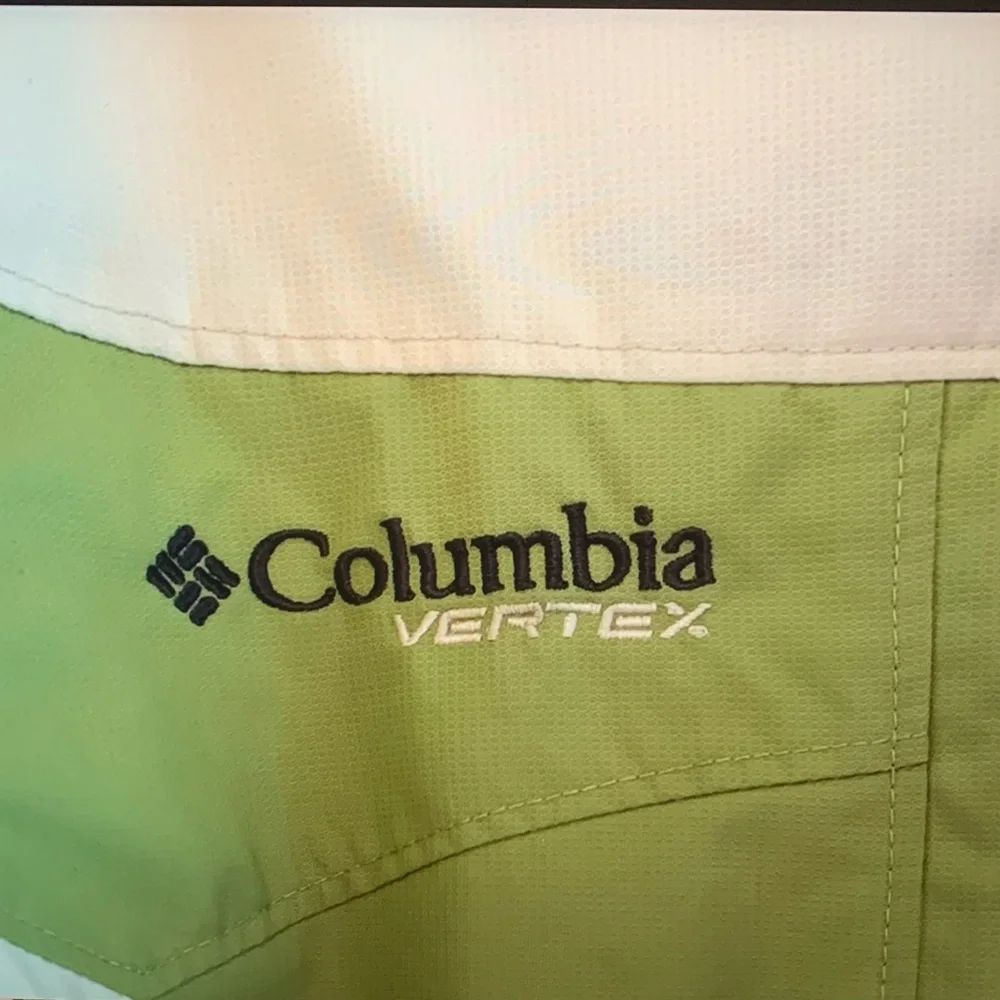 Columbia Coat, with Hood, Youth Size 10/12, Green and Ivory